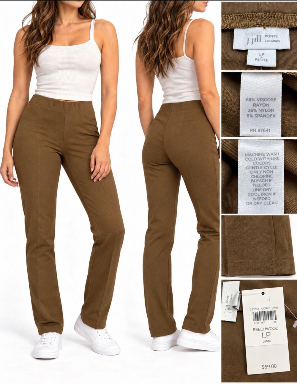 Minimalist J.Jill Women's Ponte Pull On Leggings Large Petite Brown Comfy NWT